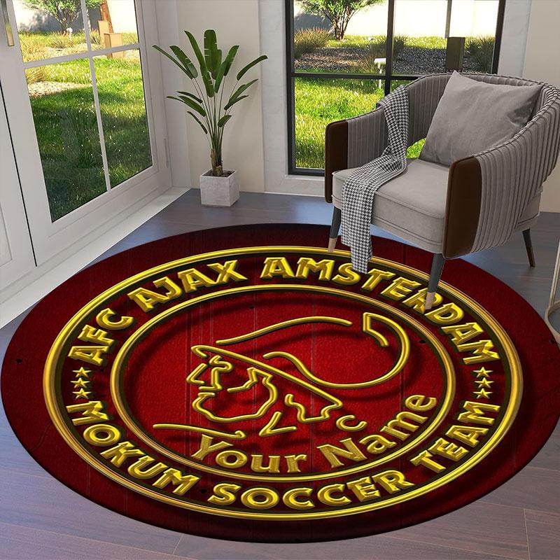 AFC Ajax Custom Name Round Area Rug,Carpet Rug for Living Room Bedroom Sofa Playroom Decor,Non-slip Floor Mat