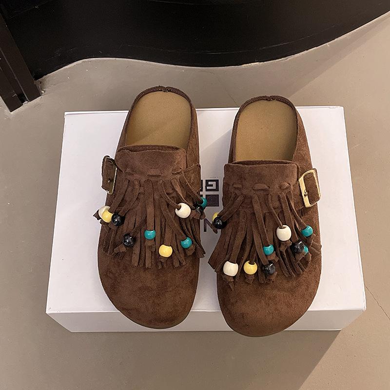 Баотоу тапочки новая платформа с бусинами 2025 осень ретро Бэкен обувь полпачки классных тапочек уличные тапочки
