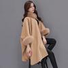 Женское зимнее пальто-накидка с рукавами «летучая мышь» Толстая шаль Свободный воротник-стойка Однотонный декор из искусственного меха Теплая повседневная одежда для работы и отдыха на открытом воздухе Пончо