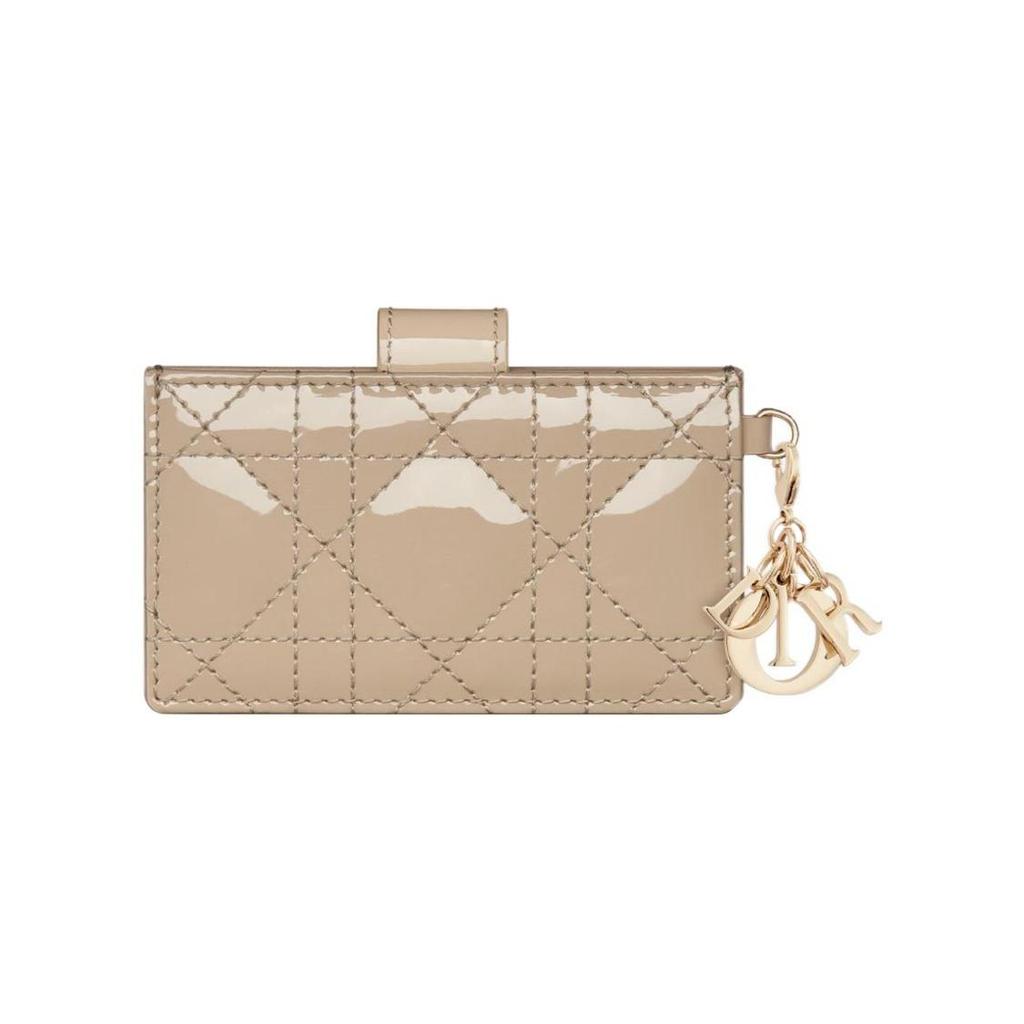 Dior Модный и изысканный картхолдер и кардхолдер Lady Dior из лакированной телячьей кожи с ротанговым узором, женская модель, песочного цвета