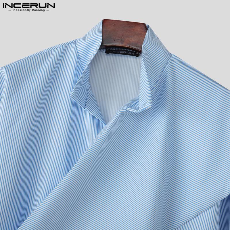INCERUN Men Long Sleeve Front Cross Irregular Layers Patchwork Striped Casual Cape Shirts