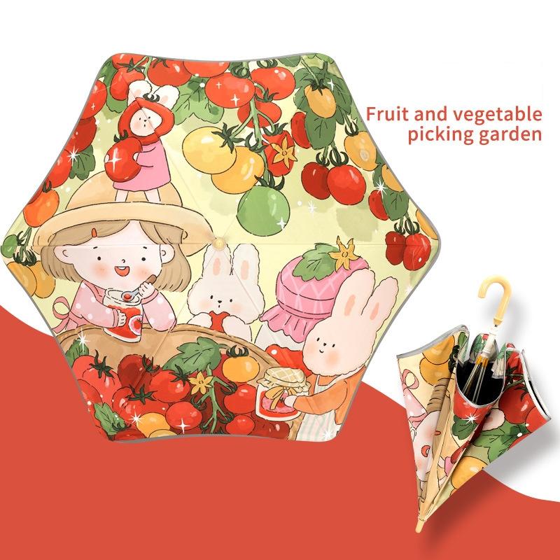 Cartoon UV Umbrella Long Hand Parasol Kids Sun Rain Umbrella Round Corners Protection Umbrellas With Reflective Strip Parasol