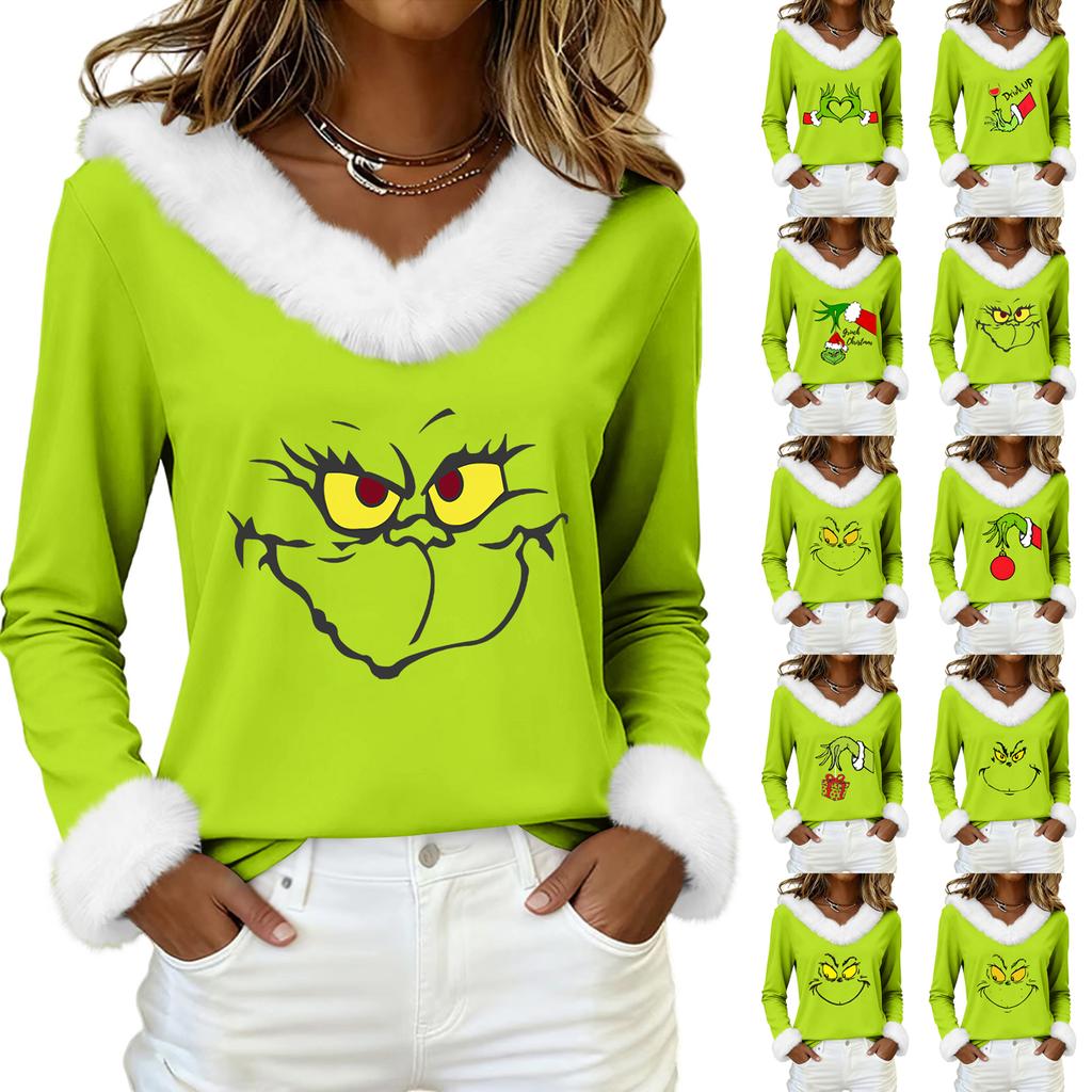 Long Sleeve Shirts For Women Cute Tops Christmas Prints Tees Blouses Casual Plus Size Basic Tops Pullover