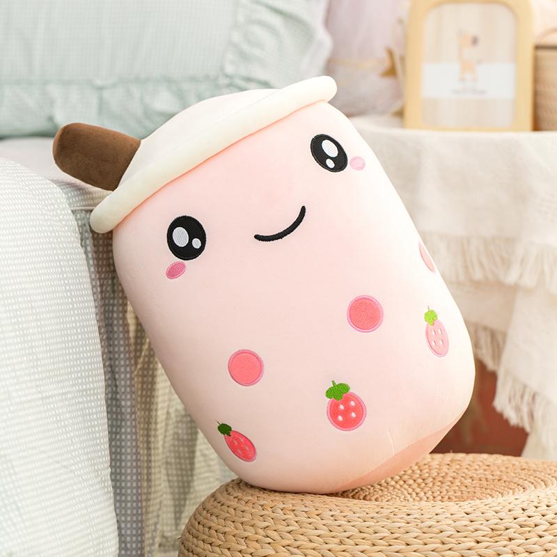 New Arrival Cartoon Fruit Bubble Tea Cup Plush Toys Real Life Boba Food With Suction Pillow Stuffed Soft Hug Cushion Decor