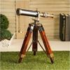 Nautical Brass Telescope Magnifier Optical Lens with Wooden Tripod Stand Showpiece
