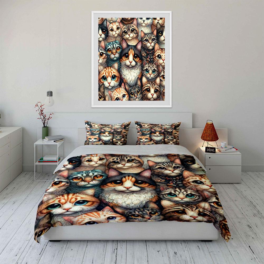 Realistic cat faces pattern. Bedding sets Duvet cover sets Duvet covers Pillowcases(1*Duvet Cover 2*Pillowcases without duvet insert)