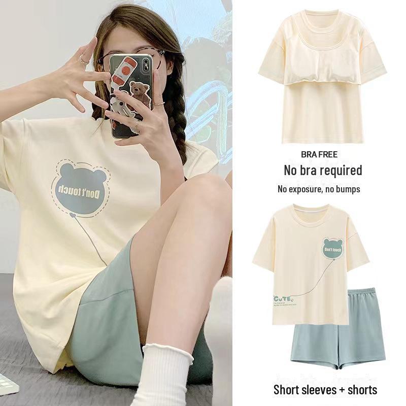 Женский летний пижамный комплект с мультяшным принтом – топ с короткими рукавами и шорты, свободный крой, новый стиль 2024 года