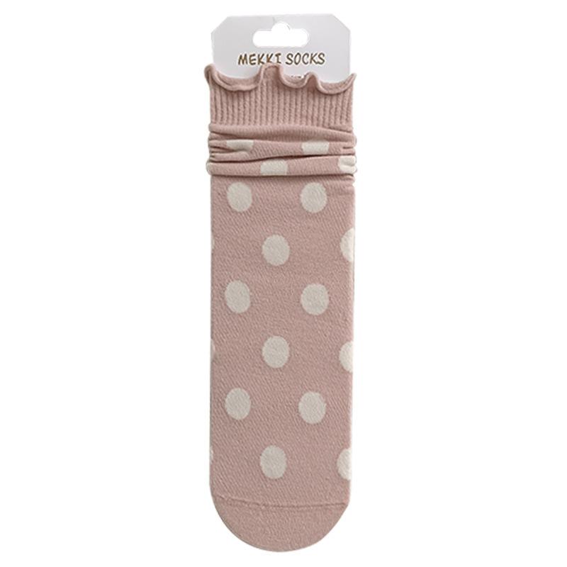 Белые носки в горошек, женские носки средней длины, японские хлопковые носки, кружевные носки, носки Fungus Edge Girl Stacking Socks