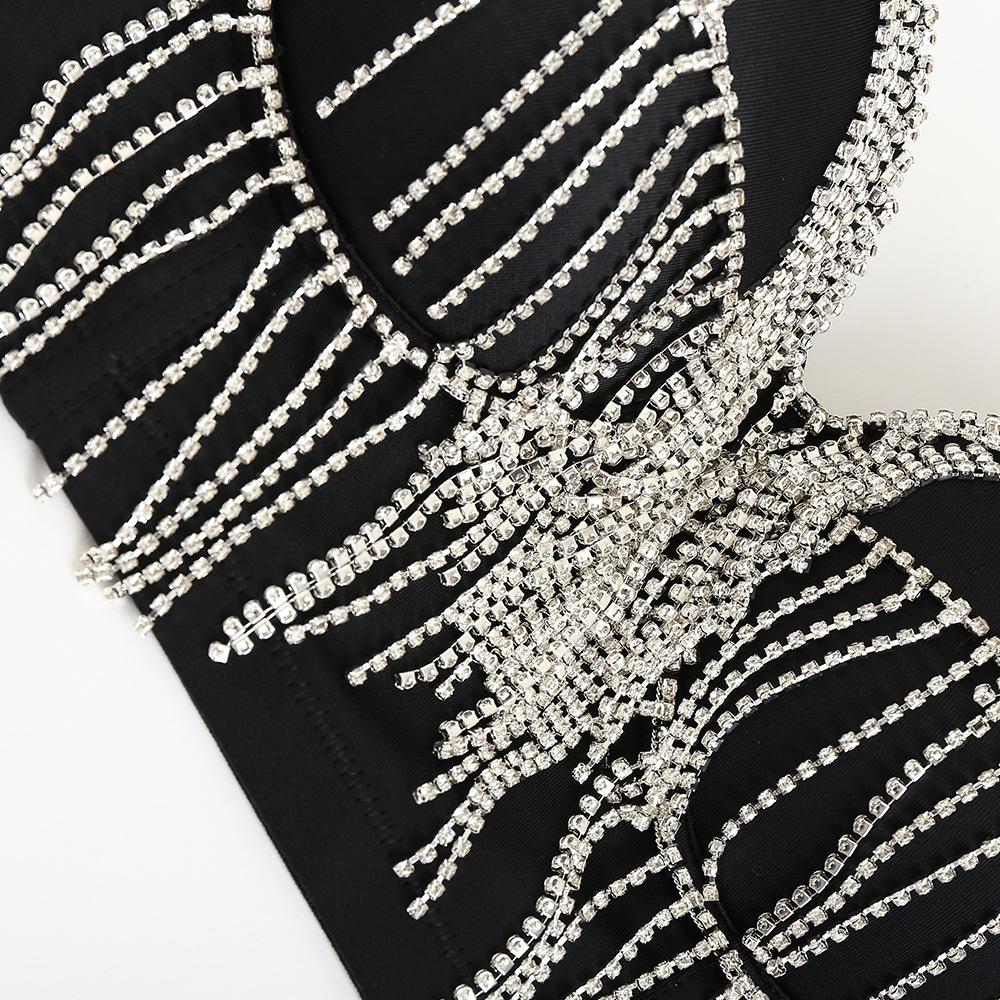 Women's Tassel Drill Chain Fishbone Corset Outer French Vest Tight Camisole Top