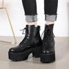 Women Ankle Boots High Heel Soft Leather Material Lace-Up Female Demonia Boots Thick Platform Heel Street Style