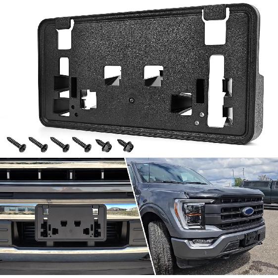 TOP-MAX License Plate Bracket Compatible With - Ford F150 2.7L 3.0L 3.5L V6 5.2L V8 Accessories, Front Bumper License Plate Holder Frame Replace For