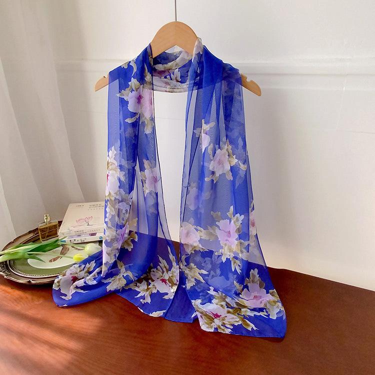 Spring Style Cicada Wings Long Silk Scarf for Women Spring and Autumn Thin Style Fashionable and Versatile Georgette Multi-color Printed Long Scarf