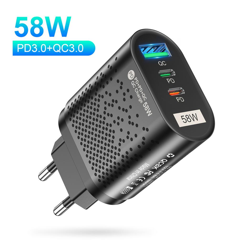 USB-зарядное устройство типа C, 58 Вт, быстрая зарядка, QC PD 3,0, адаптер для зарядного устройства для телефона, вилка EU, US UK, KR для iPhone 14, iPad, Samsung, Huawei