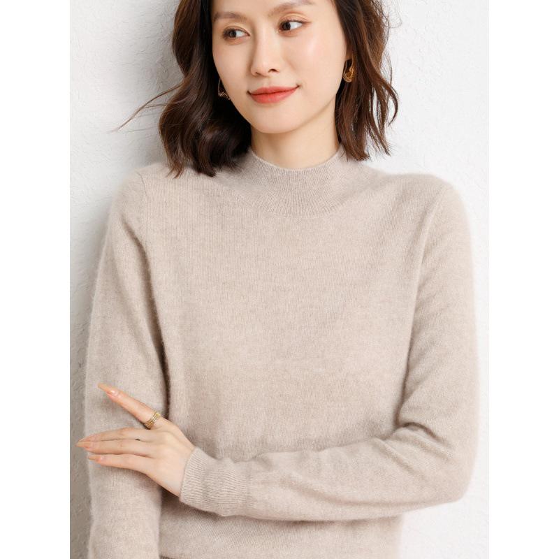 Cashmere Women's Half-High Neck Sweater: Autumn/Winter Classic Loose Fit Pullover.