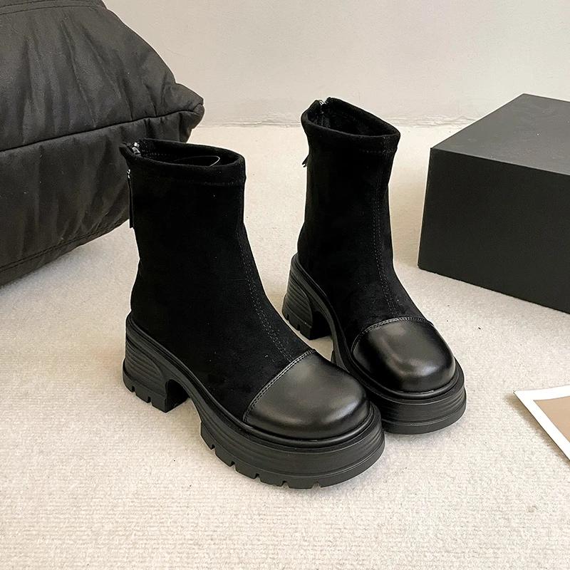 Дизайнерские ботильоны для женщин 2024 года, модные брендовые ковбойские сапоги на платформе, женские однотонные сексуальные однотонные короткие сапоги Zapatos Mujer