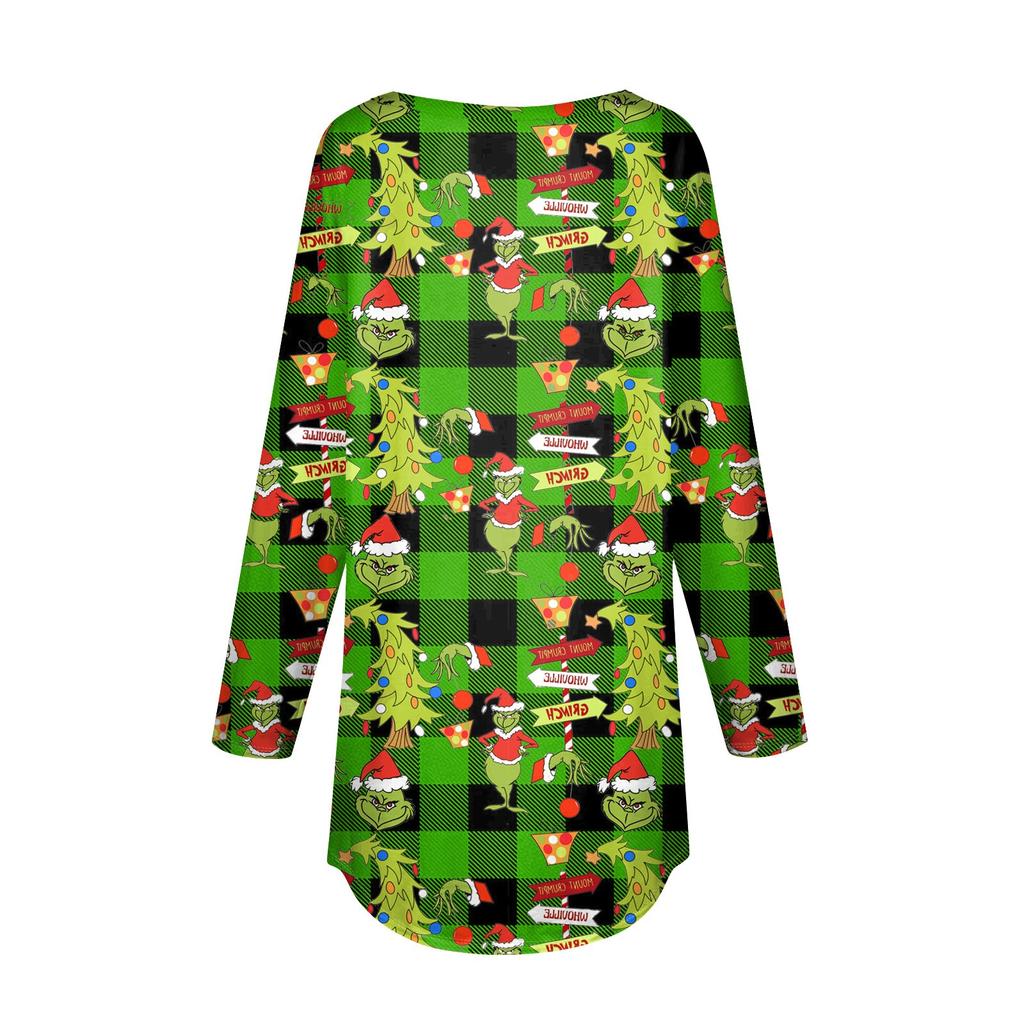 Женская рождественская принтовая рубашка с длинным рукавом, круглый вырез, пуловер, футболка, топ, пуловер