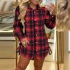 Women's Autumn Fashion Side Drawstring Plaid Shirt Dresses