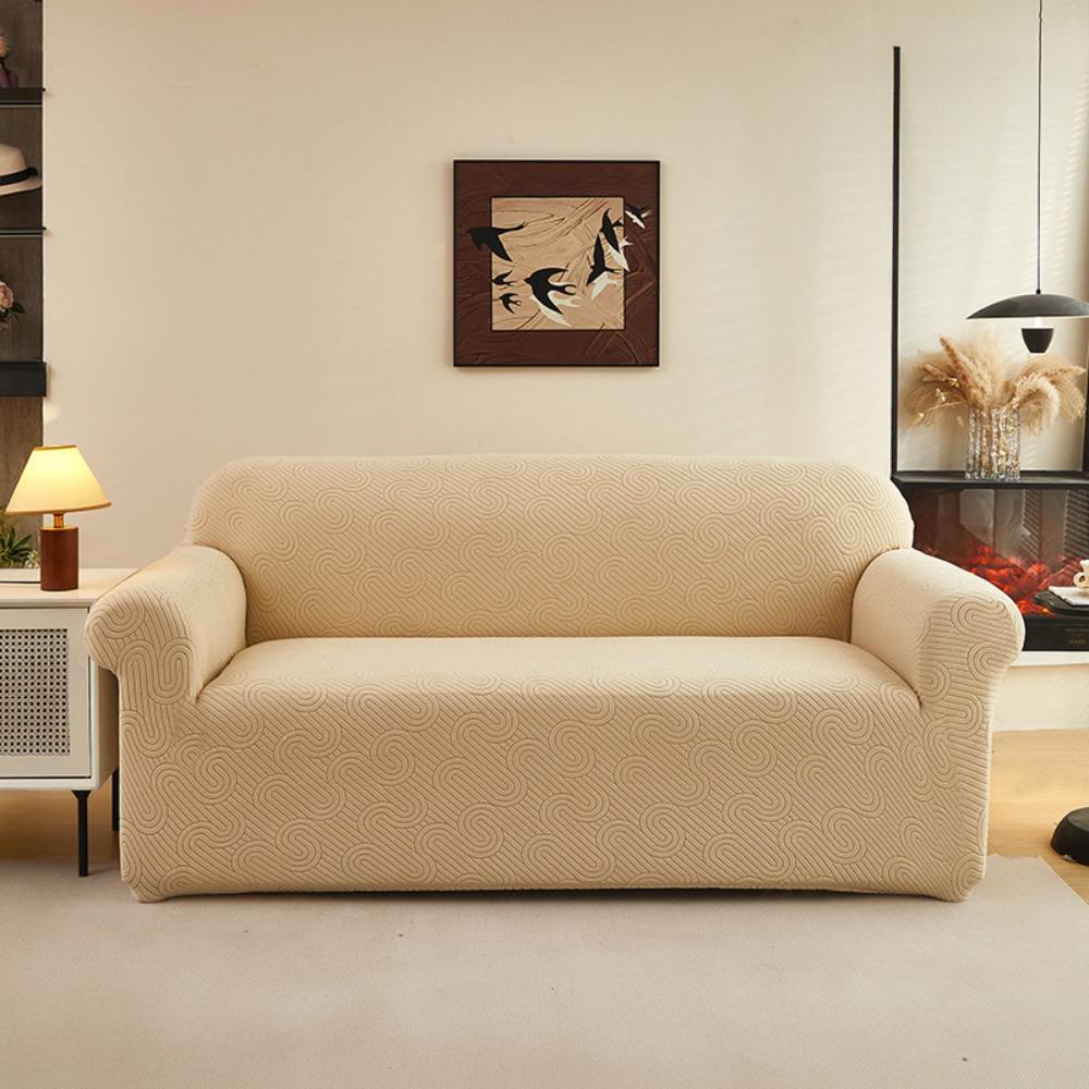 Чехол на диван стрейч жаккардовый с полным покрытием, волнистый дизайн, универсальный однотонный протектор для дивана