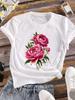 (Asian Size) Women Tees Top Lovely Flower Cute Clothing Casual Short Sleeve T Shirt Tee Fashion Print Ladies Female Graphic T-shirts