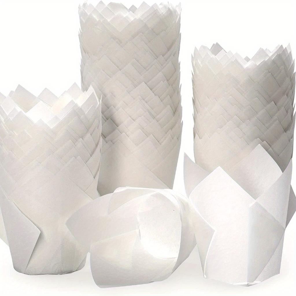 50/100PCS White Tulip Cake Paper Cups Oil Proof Cake Lining Baking Muffin Cups Wedding Birthday Party Decoration Tools