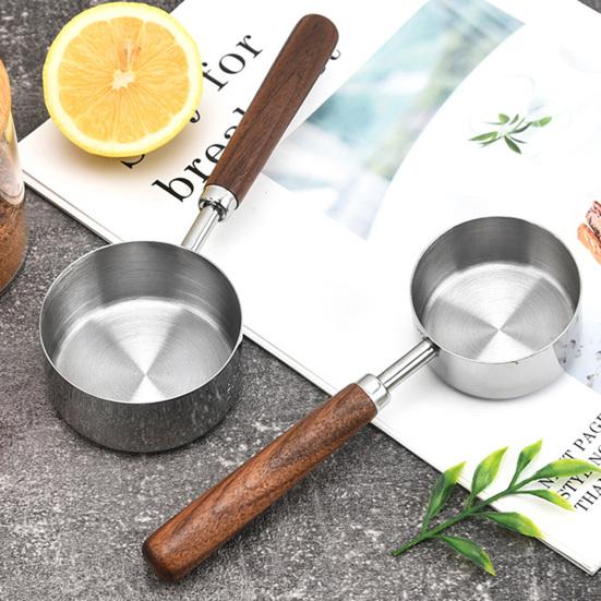 Мерные чашки из нержавеющей стали с деревянной ручкой, мерная ложка для кофейных зерен, градуированная мерная ложка для приготовления пищи, выпечки, еды для собак и кошек