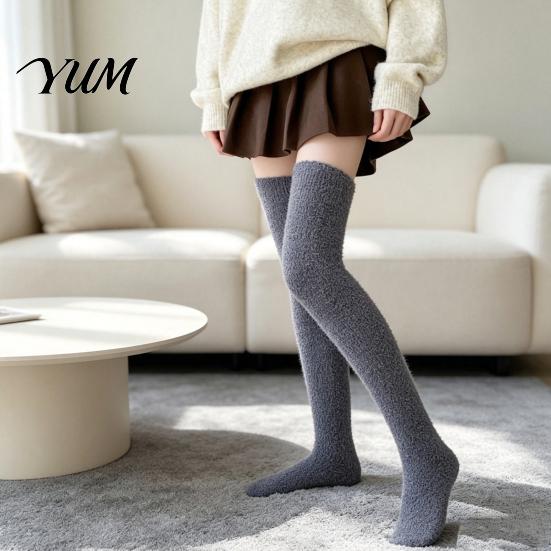 Cozy Winter Gift for Women 1 Pair Fuzzy Thigh High Socks Women, Long Soft Fleece Fluffy Non Slip Leg Warmer, Thickened Plush Over The Knee Stockings,