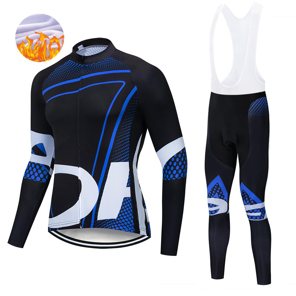 Winter Men's Cycling Jerseys Sets Thermal Fleece Long Sleeves Men Cycling Bib Set Bicycle Clothing MBT Breathable Bike Clothes