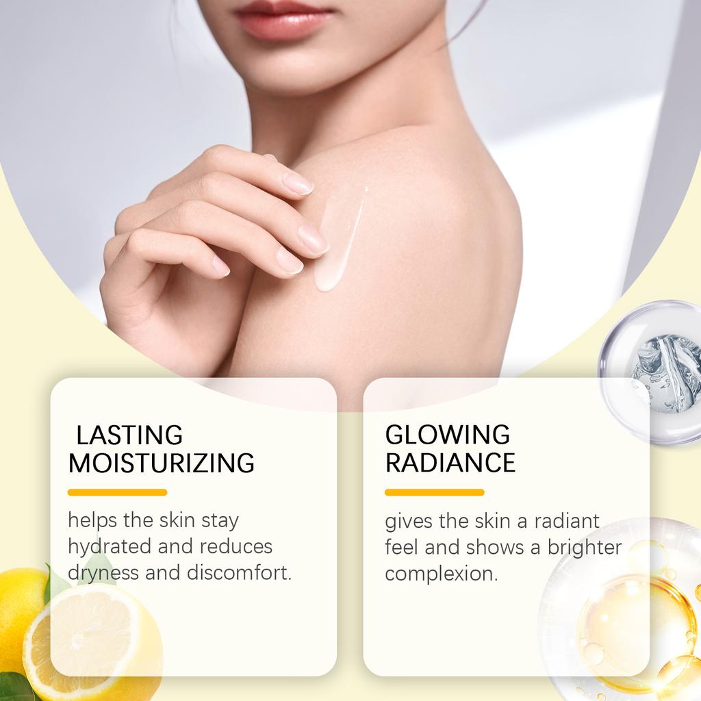 Лимонный осветляющий лосьон для тела Укрепляет кожу, Увлажняет и питает, Уменьшает морщины и тонкие линии, Увлажняет кожу.