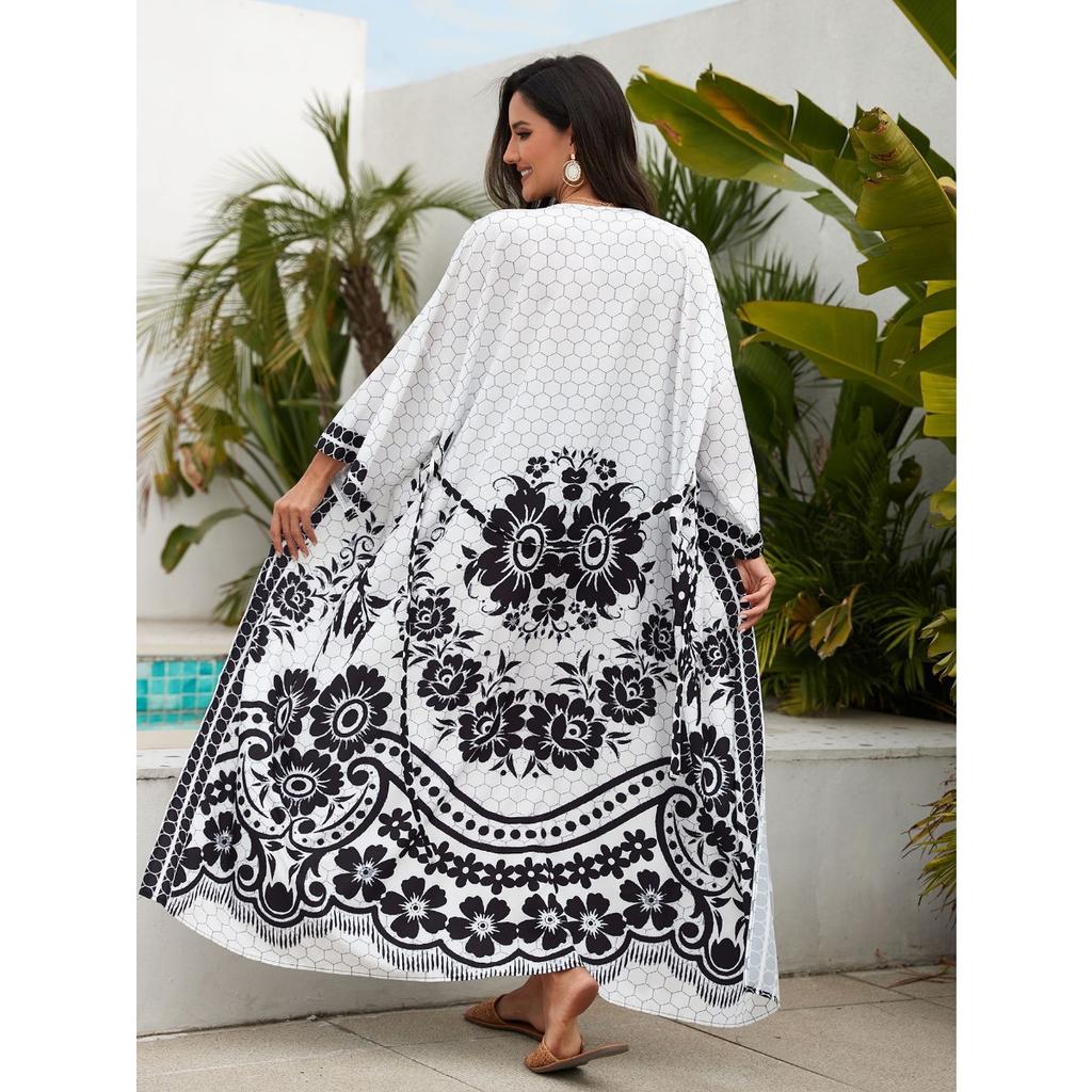 Cross-border European and  New Cardigan Kimono Bikini Sunscreen Plus Size Dress Swimsuit Outer Blouse 3898