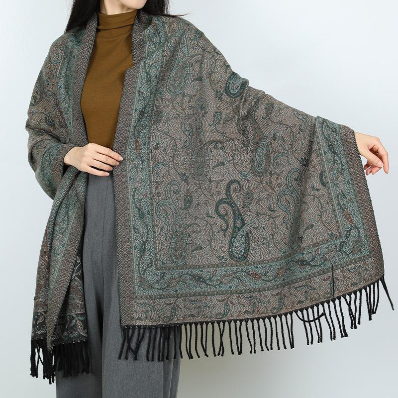 New Jacquard Fringed Scarf Travel Wear Cape Women's Outer Shawl Windproof Warm Scarf