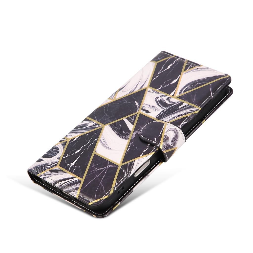 For iPhone 17 Pro Max Case Lacquered Marble Pattern Leather Phone Cover with Wrist Strap