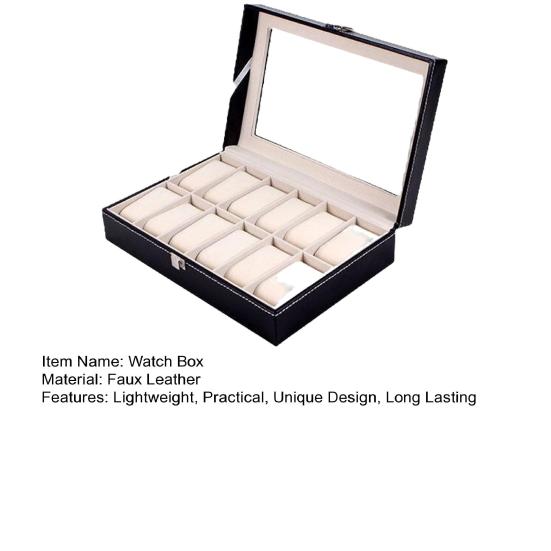 Коробка для часов со стеклянной крышкой Просторная внутренняя мягкая подкладка Водонепроницаемый компактный размер Портативная коробка для часов Органайзер Чехол для хранения ювелирных изделий