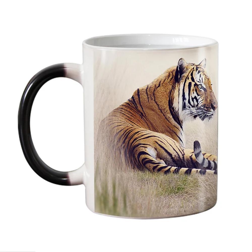 Кружки для кофе Tiger из керамики, меняющие цвет, Волшебная чашка для чая, Супер подарок, Новинка, Животное, Смешная, 330 мл