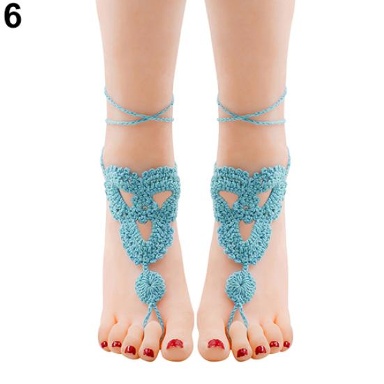 Girl's Barefoot Anklet Crochet Cotton Ankle Chain Sandal Bracelet Foot Jewelry