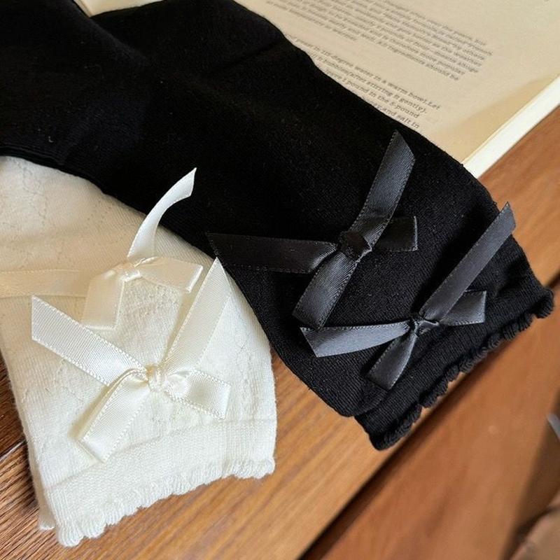 Милые корейские носки-трубы с бантом для девочек JK Mesh, дышащие хлопковые тонкие носки Y2K Lolita Women Kawaii Short Sock