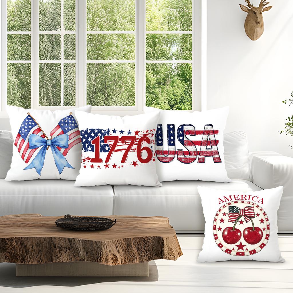 4pcs/set Independence Day Cushions Pillowcase Polyester Cushion Cover Throw Pillow Pillowcover Home Car Sofa Decor