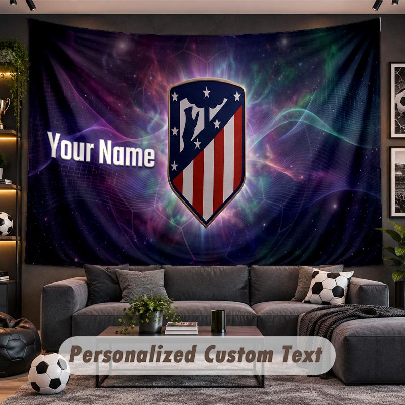 Atletico Madrid FC Personalized Tapestry Support Custom Name, Wall Art Home Decoration