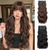 Synthetic Long Wavy Clip In Hairpiece Extensions Natural Full Head Thicks Hair For Women Daily Cosplay Wear