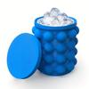 Ice Cube Mold Ice Tray Large Silicone Ice Bucket (2-In-1) Ice Cube Maker Circular Portable (Dark Blue) Suitable for Summer