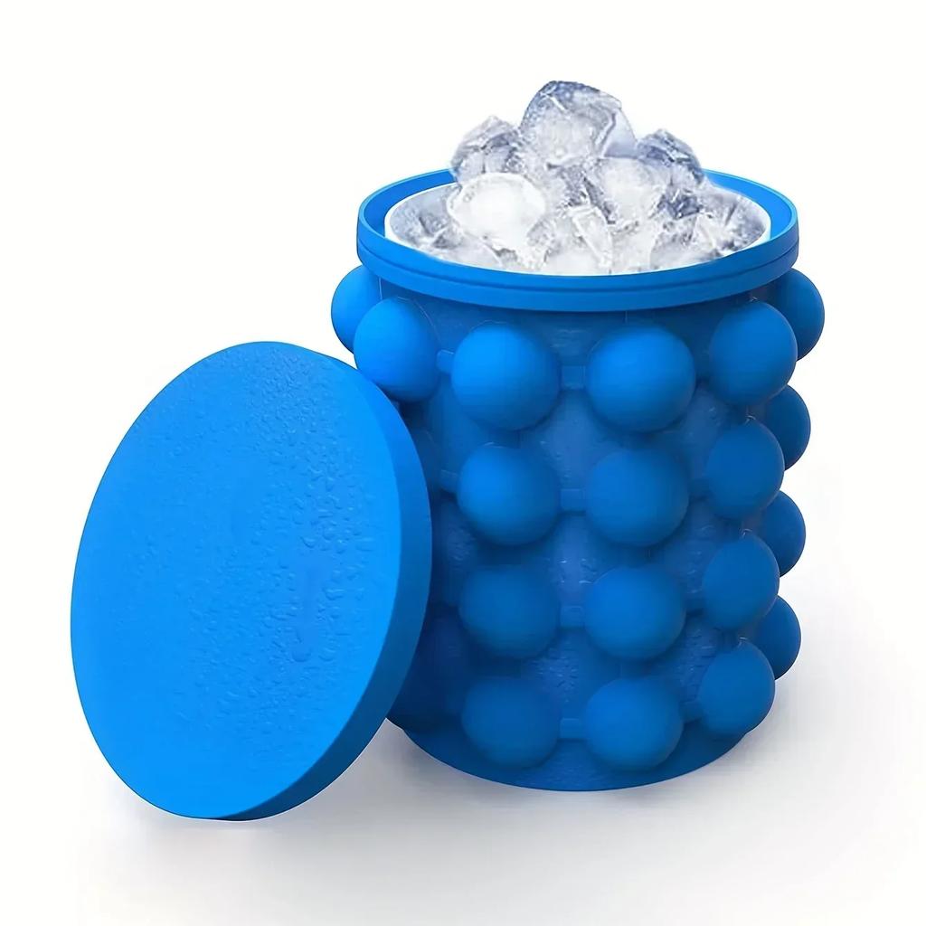 Ice Cube Mold Ice Tray Large Silicone Ice Bucket (2-In-1) Ice Cube Maker Circular Portable (Dark Blue) Suitable for Summer