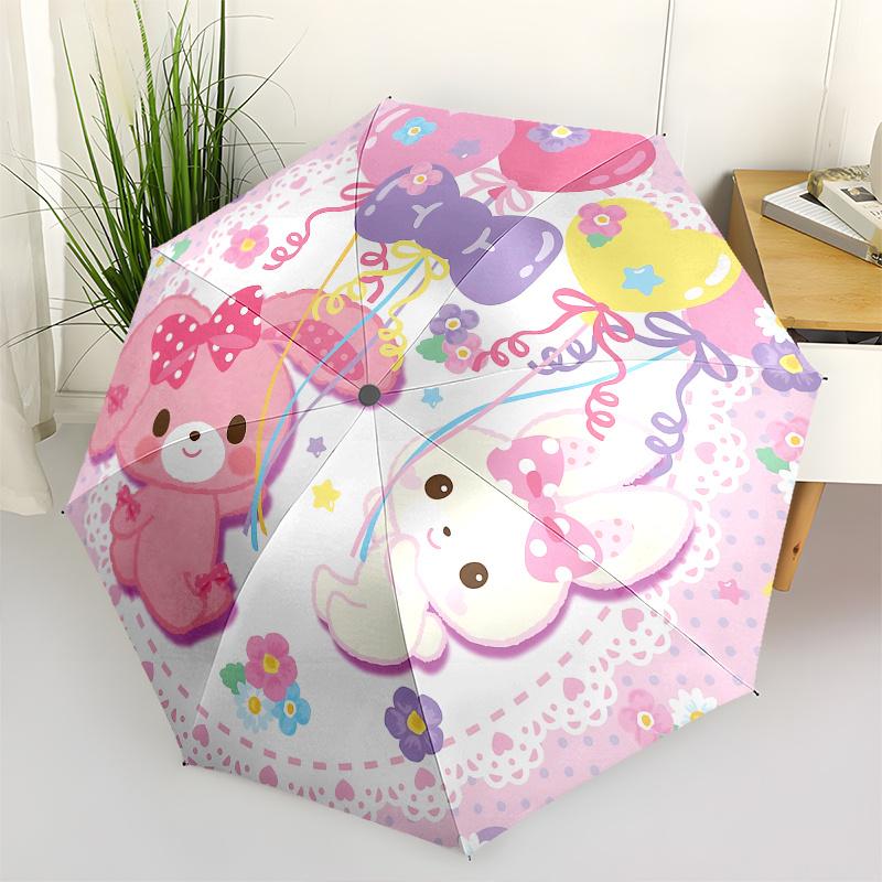 Rilakkuma, Korilakkuma Automatic Open/Close Umbrella-Cute Umbrella with Cute Design, Portable 3-Fold Compact Umbrella for Men & Women, Hallo