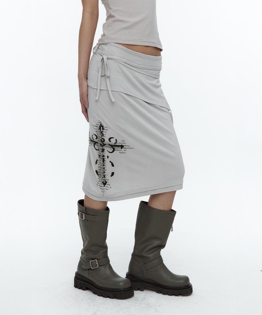 Rough Neck Asymmetric Panel Skirt Fog