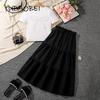 Girls Set Children's Clothing 2025 Summer White Short Sleeve Tshirt and Black Skirts 2-piece Set Casaul Outfit