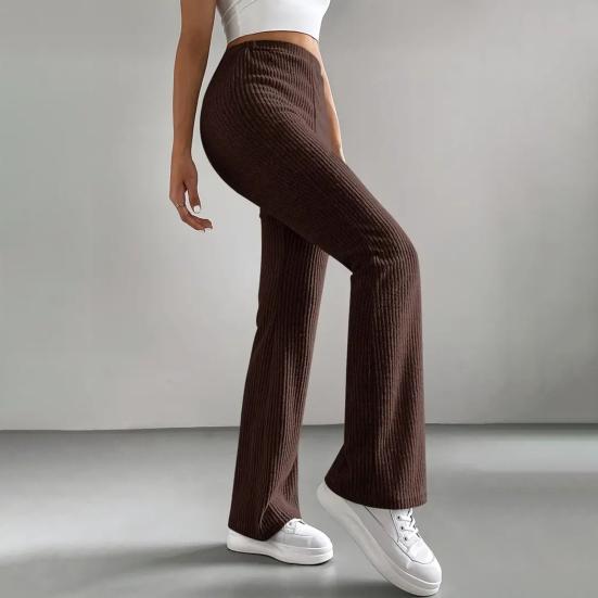Women Pants High Waist Solid Color Ribbed Casual Trousers Slim Fit Spring