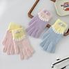 2025 Cute Bow Knitted Plush Gloves Autumn And Winter Warm Five-finger Cute Student Winter Gloves