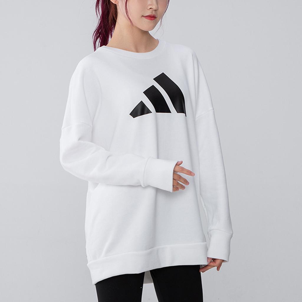 Adidas Спортивная толстовка средней длины с большим логотипом и круглым вырезом, женские топы, белые H57333