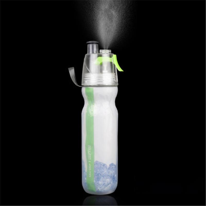 Keep Cool Insulated Bike Sports Water Bottle Spray Mist Squeeze Bottle 500ml Misting Portable Outdoor Double-deck Spray