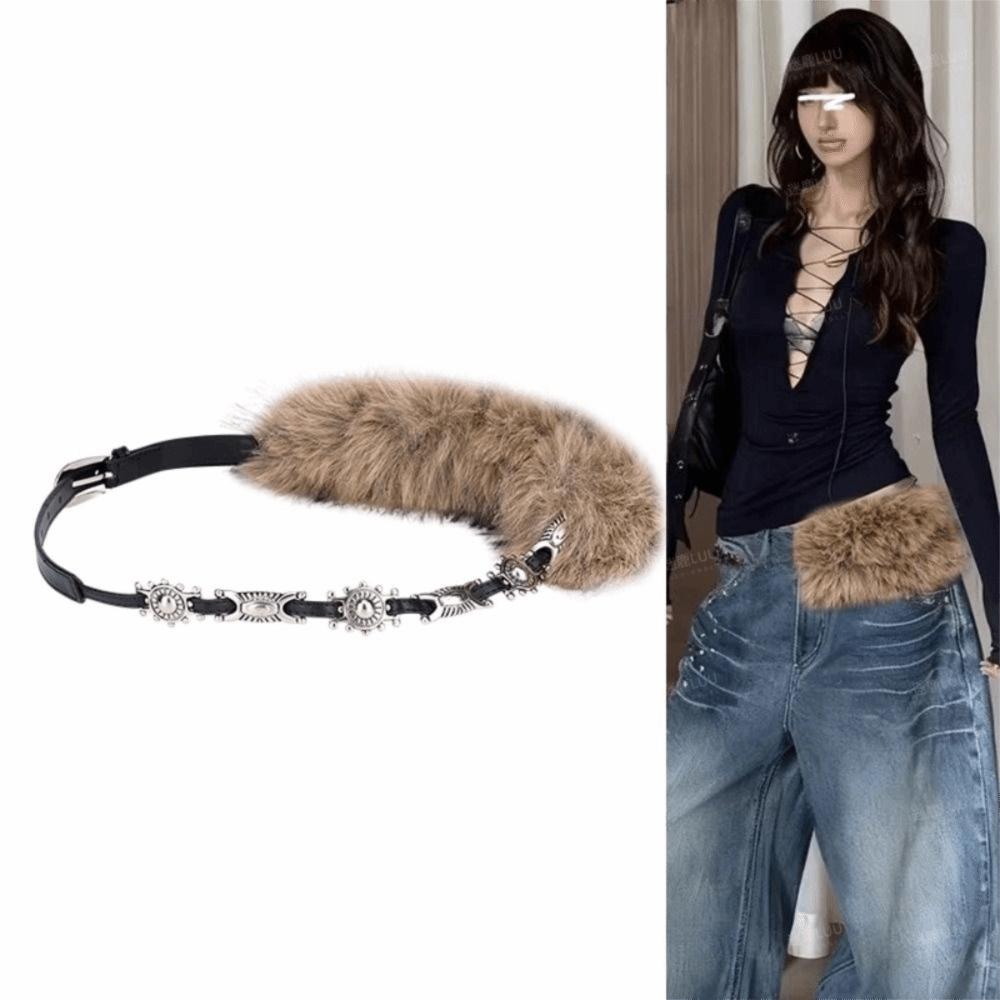 PU Leather Leather Fur Belt Spicy Girl Style Y2K Waistband Simple Plush Belt  Female/Girls