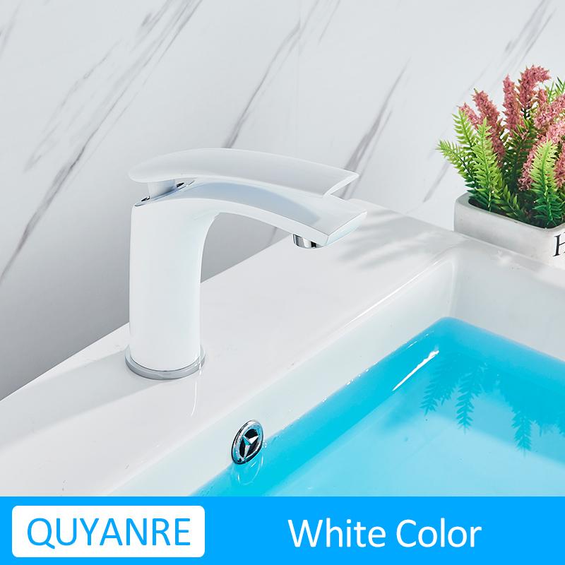 Quyanre Белый Черный Латунный Смеситель Для Раковины Смеситель Для Ванной Комнаты Холодной и Горячей Воды Однорычажный Водопроводный Кран Для Раковины Водопад