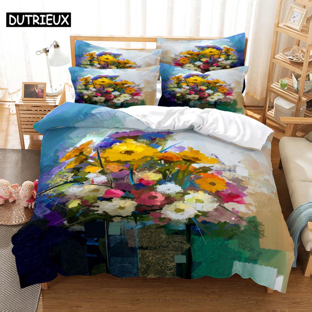 3D HD Flower Quilt Cover Pillow Case Rose Sunflower bed Set Linen Duvet Tulip King Queen Twin Single Double 3PCS 2PCS Textile